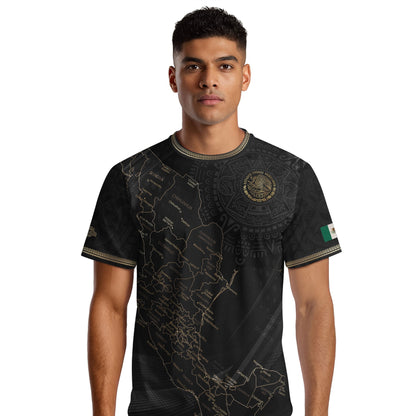 Mexico Soccer Jersey Black Aztec Sunstone Heritage Map Design